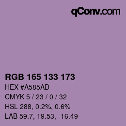Color code: RGB 165 133 173 | qconv.com