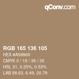 Color code: RGB 165 136 105 | qconv.com