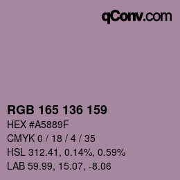 Código de color: RGB 165 136 159 | qconv.com
