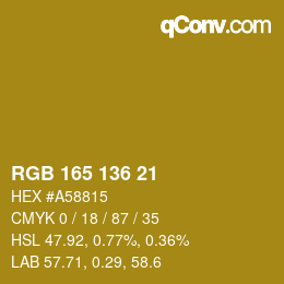 Color code: RGB 165 136 21 | qconv.com