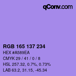 Color code: RGB 165 137 234 | qconv.com