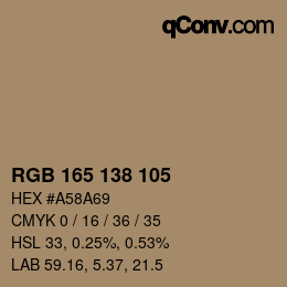 Color code: RGB 165 138 105 | qconv.com