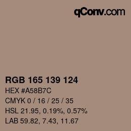 カラーコード: RGB 165 139 124 | qconv.com