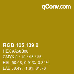 カラーコード: RGB 165 139 8 | qconv.com