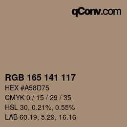 颜色代码: RGB 165 141 117 | qconv.com