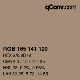 颜色代码: RGB 165 141 120 | qconv.com
