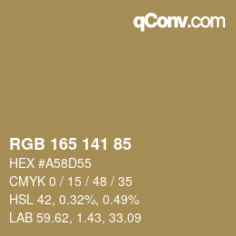 Color code: RGB 165 141 85 | qconv.com