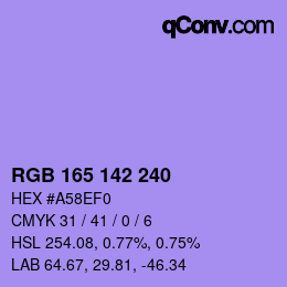 Color code: RGB 165 142 240 | qconv.com