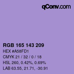 Color code: RGB 165 143 209 | qconv.com