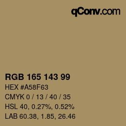 颜色代码: RGB 165 143 99 | qconv.com