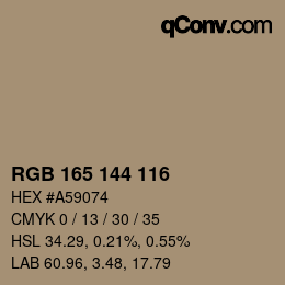 Color code: RGB 165 144 116 | qconv.com