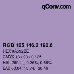 カラーコード: RGB 165 146.2 190.6 | qconv.com