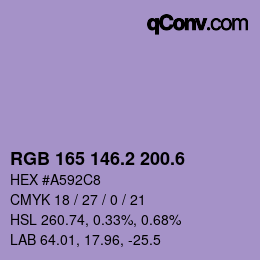 カラーコード: RGB 165 146.2 200.6 | qconv.com