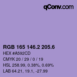 カラーコード: RGB 165 146.2 205.6 | qconv.com