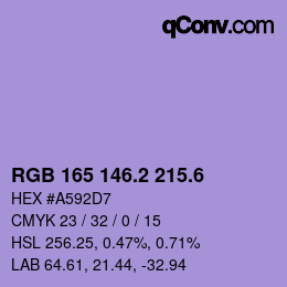 カラーコード: RGB 165 146.2 215.6 | qconv.com
