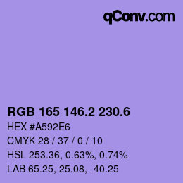 カラーコード: RGB 165 146.2 230.6 | qconv.com