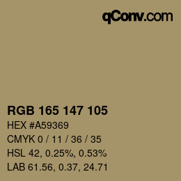 颜色代码: RGB 165 147 105 | qconv.com