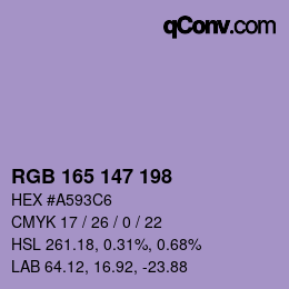 Color code: RGB 165 147 198 | qconv.com