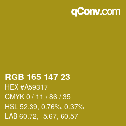 カラーコード: RGB 165 147 23 | qconv.com