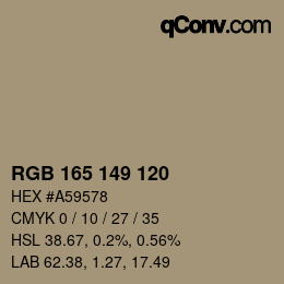 Color code: RGB 165 149 120 | qconv.com