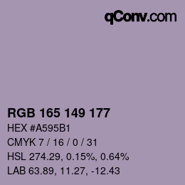 Farbcode: RGB 165 149 177 | qconv.com