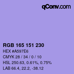 Color code: RGB 165 151 230 | qconv.com