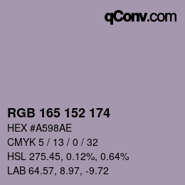 颜色代码: RGB 165 152 174 | qconv.com