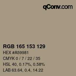 Color code: RGB 165 153 129 | qconv.com