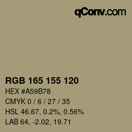 颜色代码: RGB 165 155 120 | qconv.com
