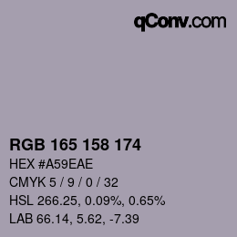 颜色代码: RGB 165 158 174 | qconv.com