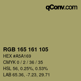 颜色代码: RGB 165 161 105 | qconv.com