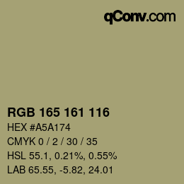 Color code: RGB 165 161 116 | qconv.com