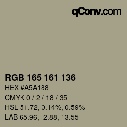 Color code: RGB 165 161 136 | qconv.com
