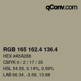 カラーコード: RGB 165 162.4 136.4 | qconv.com