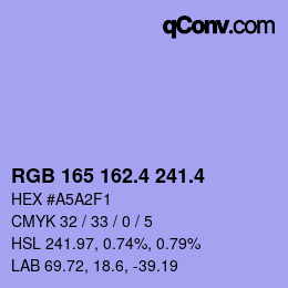 カラーコード: RGB 165 162.4 241.4 | qconv.com
