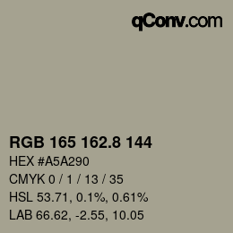 カラーコード: RGB 165 162.8 144 | qconv.com