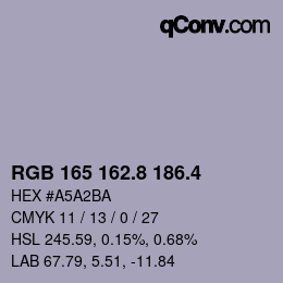 カラーコード: RGB 165 162.8 186.4 | qconv.com