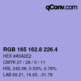 カラーコード: RGB 165 162.8 226.4 | qconv.com