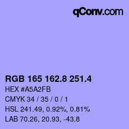 カラーコード: RGB 165 162.8 251.4 | qconv.com