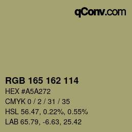 Color code: RGB 165 162 114 | qconv.com