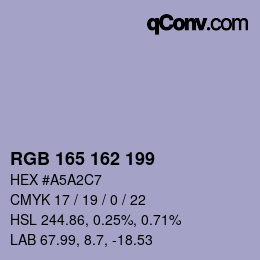 カラーコード: RGB 165 162 199 | qconv.com