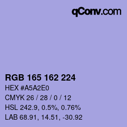 Color code: RGB 165 162 224 | qconv.com