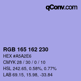 カラーコード: RGB 165 162 230 | qconv.com