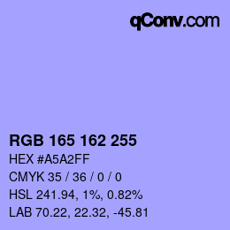 Color code: RGB 165 162 255 | qconv.com