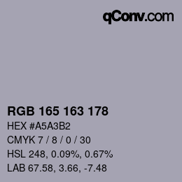 Color code: RGB 165 163 178 | qconv.com