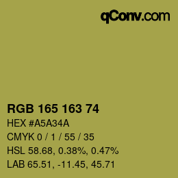 Color code: RGB 165 163 74 | qconv.com