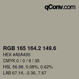 カラーコード: RGB 165 164.2 149.6 | qconv.com