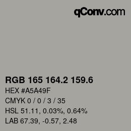カラーコード: RGB 165 164.2 159.6 | qconv.com