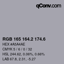 カラーコード: RGB 165 164.2 174.6 | qconv.com