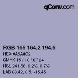 カラーコード: RGB 165 164.2 194.6 | qconv.com